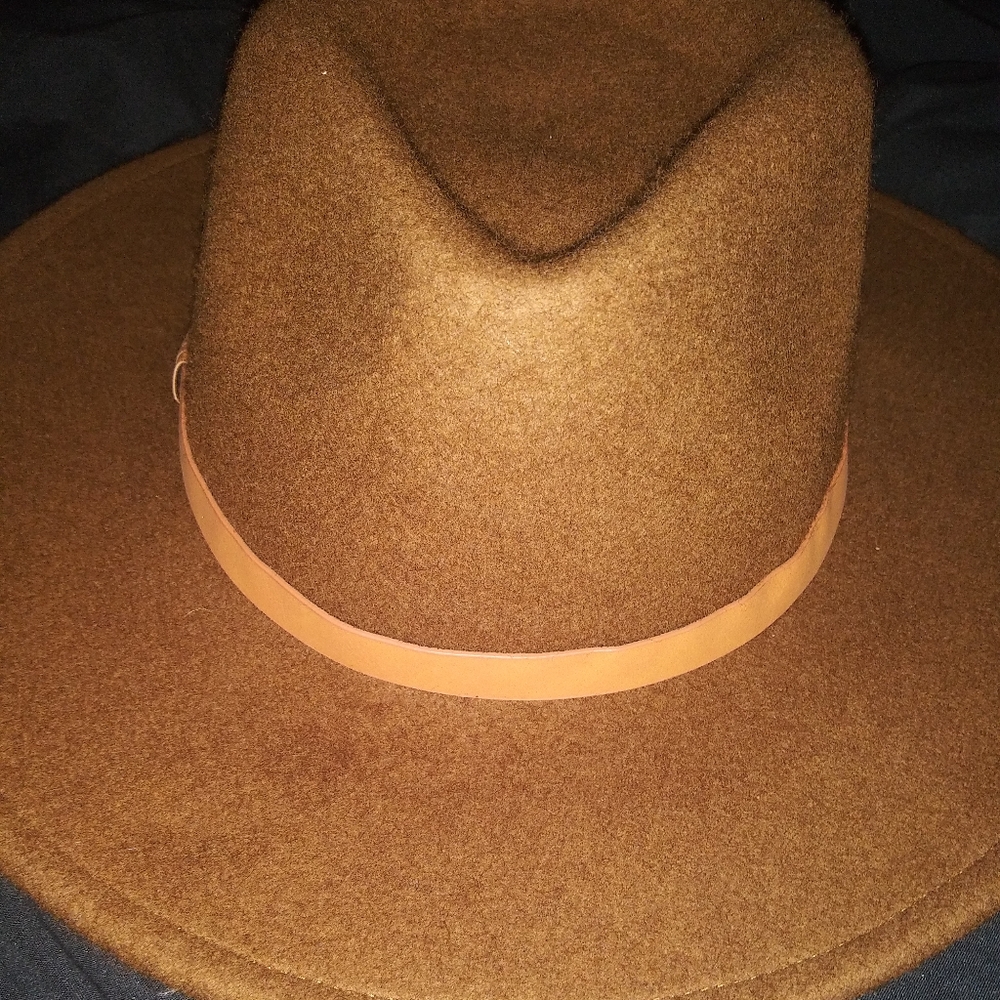 Tan wool fashion wide brim hat